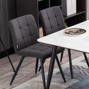 Set de 2 scaune tapitate Leann, textil/lemn/metal, gri/negru, 84,5 x 44 x 52 cm