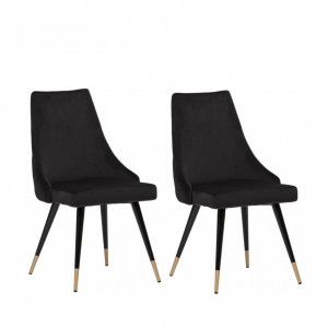 Set de 2 scaune tapitate Piccolo, catifea, negru, 52,07 x 62,48 x 88,39 cm