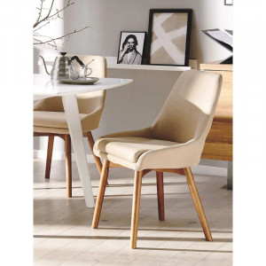 Set de 2 scaune tapitate Rozzer, lemn masiv/poliester, bej/natur, 49 x 58 x 82 cm