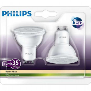 Set de 2 spoturi LED Philips 3.5W GU10 , lumina calda, alb - Img 1