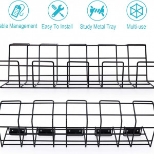 Set de 2 suporturi pentru gestionarea cablurilor la birou Comix, metal, negru, 39,3 x 9,3 x 6,8/10,4 cm - Img 6
