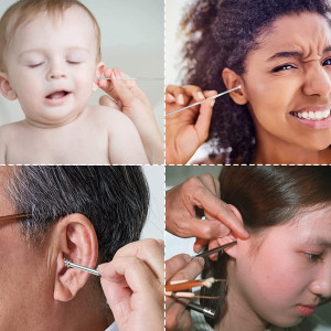 Set de 2 truse cu accesorii pentru curatarea urechilor TUAHOUS, galben/roz, otel inoxidabil/piele sintetica - Img 2