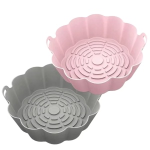 Set de 2 vase pentru friteuza cu aer Kesasohe, silicon, gri/roz, 20 x 21 x 8 cm - Img 4