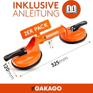 Set de 2 ventuze pentru placi Gakago, plastic/aluminiu/cauciuc, portocaliu/negru, 32,5 x 12 cm