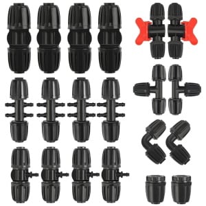 Set de 20 de conectori pentru irigare Belhome, plastic, negru/rosu