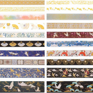 Set de 20 role de banda decorativa Simmpu, hartie washi, multicolor, 0.8cm x 2m, 1.5cm x 2m, 3cm x 2m - Img 6