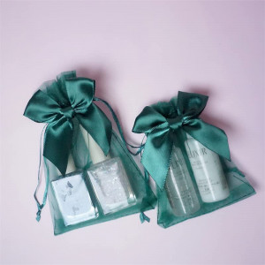 Set de 20 saculeti cu perle pentru marturii Creahaus, textil/plastic, verde inchis, 7 x 9 cm - Img 3