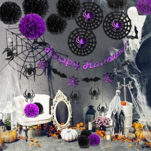 Set de 22 decoratiuni pentru Halloween Syoulin, plastic/textil, negru/violet