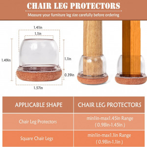 Set de 24 protectii pentru picioarele scaunului GOCOHHI, silicon, maro/transparent, 3,7 x 3,9 x 3,5 cm