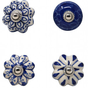 Set de 25 butoane pentru sertare/dulapuri Ajuny, ceramica, albastru/alb, 35 x 40 mm - Img 7