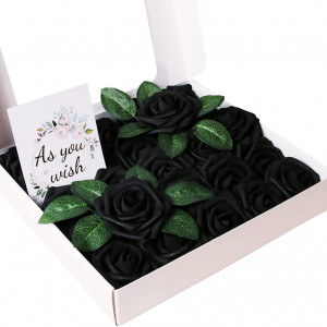 Set de 25 flori artificiale ASYOUWISH, spuma, negru/verde, 8 x 26 cm