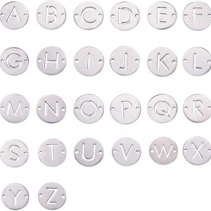Set de 26 pandative cu litere pentru bijuterii Airssory, otel titan, argintiu, 12 mm
