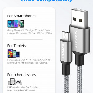 Set de 3 cabluri micro USB de incarcare rapida SUNGUY, compatibil cu Android Huawei P9 Lite / P8 / P7 / mate 10/9 lite / mate8 / 7, Samsung Galaxy S7 S6 S4 Note5 Note4 J7 J5, nailon, gri, 1,5 m - Img 2