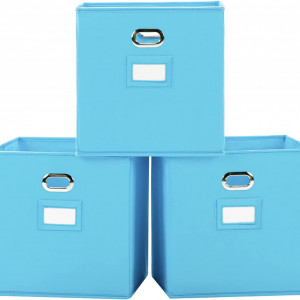 Set de 3 cutii depozitare YOUDENOVA, bumbac, albastru, 28 x 28 x 28 cm - Img 1