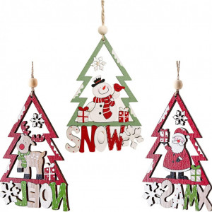 Set de 3 decoratiuni de Craciun DYWW, lemn, rosu/verde/alb, 14 x 10 cm - Img 7