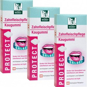 Set de 3 pachete de guma de mestecat BADERs Gesundheit , salvie, alb, 3 x 20 pastile, 150 g