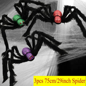 Set de 3 paianjeni pentru Halloween Vohoney, textil, multicolor, 75 cm - Img 2