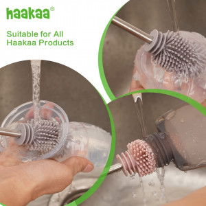 Set de 3 perii pentru curatarea sticlelor Haakaa silicon, argintiu/roz - Img 2