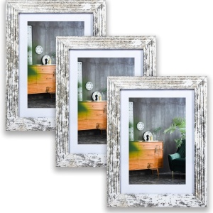 Set de 3 rame foto Lokcasa, lemn fabricat/plastic, alb/gri, 15,6 x 20,6 x 1,5 cm