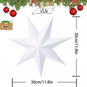 Set de 3 stele pentru Craciun Sunshine, hartie,alb, 30 X 30 cm - Img 4