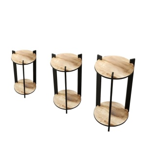Set de 3 suporturi pentru flori Asir, metal/MDF, negru/stejar