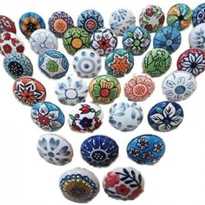 Set de 30 butoane pentru sertare/dulapuri Ajuny, ceramica, multicolor, 45 X 42mm