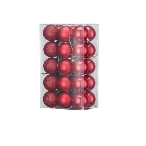 Set de 30 globuri de Craciun LessMo, plastic, rosu, 4 cm