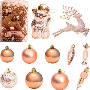 Set de 30 ornamente pentru brad Awonlate, PVC, rose - Img 1