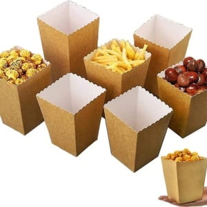 Set de 30 pungi pentru popcorn Einesin, hartie, maro/alb, 9 x 9 x 13,6 cm