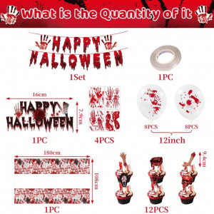 Set de 36 accesorii pentru Halloween Metaparty, latex/plastic, alb/rosu - Img 5