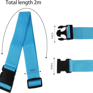 Set de 4 curele pentru valize Vbnzbk, polipropilena/polietilena, albastru/negru, 5 x 200 cm