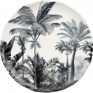 Set de 4 farfurii cu model tropical Papaye, portelan, alb/negru, 28 x 3 cm