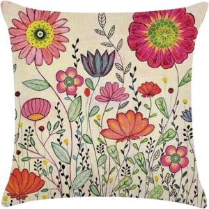 Set de 4 huse pentru perna Coyvesar, model floral, bumbac/in, multicolor, 45 x 45 cm