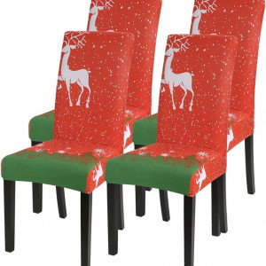 Set de 4 huse pentru scaune Shujin, rosu/alb/verde, poliester/spandex