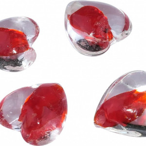Set de 4 inimi decorative AERZETIX, sticla, transparent/rosu, 15-16 mm - Img 1