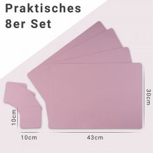 Set de 4 naproane pentru tacamuri/farfurii si 4 naproane pentru pahare OHMELEO, piele PU, roz, 43 x 30 cm