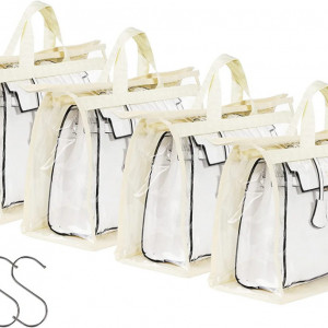 Set de 4 saci de depozitare a gentilor Puricon, transparent/bej, PVC, 28 X 17 X 38 cm - Img 1