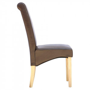 Set de 4 scaune de living Cambridge, piele sintetica maro, picioare lemn natur - Img 2