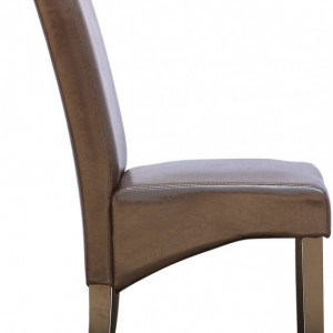 Set de 4 scaune de living Cambridge, piele sintetica maro, picioare lemn inchis - Img 2