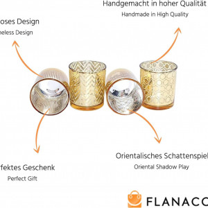 Set de 4 suporturi pentru lumanari Flanacom, sticla, auriu, 7 x 8 cm - Img 3