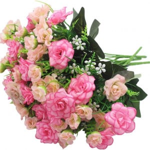Set de 4 trandafiri artificiali JaneYi , verde/ roz, matase/ plastic - Img 5