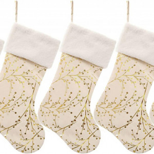 Set de 5 ciorapi pentru Craciun Duosheng & Elegant, alb/auriu, catifea, 48 x 29 cm - Img 4
