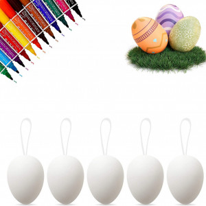 Set de 50 de oua pentru Paste si 12 markere Xjoo, plastic, alb, 6 x 4 cm - Img 2