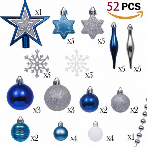 Set de 52 ornamente de Craciun Valery Madelyn, plastic, argintiu/alb/albastru - Img 6