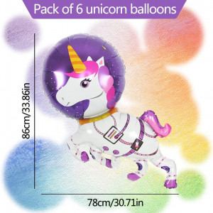 Set de 6 baloane unicorn Nesloonp, folie, alb/mov, 86 x 78 cm - Img 8