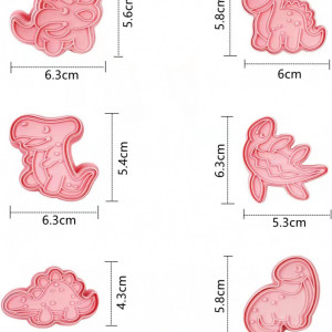 Set de 6 forme pentru biscuiti LUCTHY, model dinozauri, polipropilena, roz - Img 5