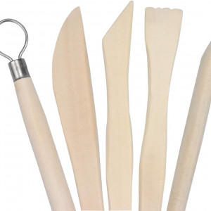 Set de 6 instrumente pentru modelarea argilei Kissral, lemn/metal, natur/argintiu, 14-16 cm - Img 6
