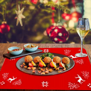 Set de 6 naproane cu 6 coastere de Craciun Anyingkai, pasla, rosu/alb, 45 x 30 cm / - Img 4