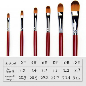 Set de 6 pensule pentru pictura Fuumuui, lemn/nailon, rosu, 15 cm - Img 2