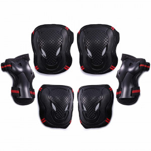 Set de 6 protectii pentru ciclism/patinaj SENLINRUI, plastic, rosu/negru, L